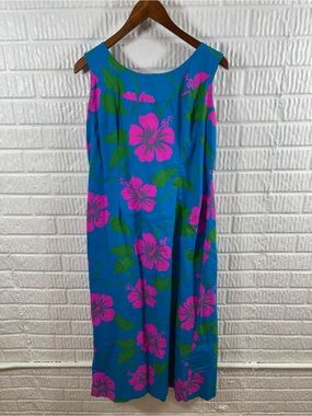 Malihini‎ Hawaii Dress Blue Pink Vintage 16